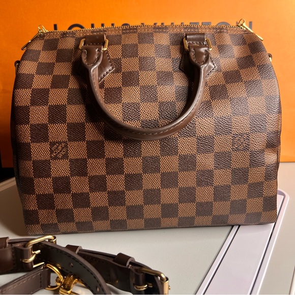 Authentic Louis Vuitton Damier Ebene Canvas Speedy 25 Bandouliere - Picture 1 of 16